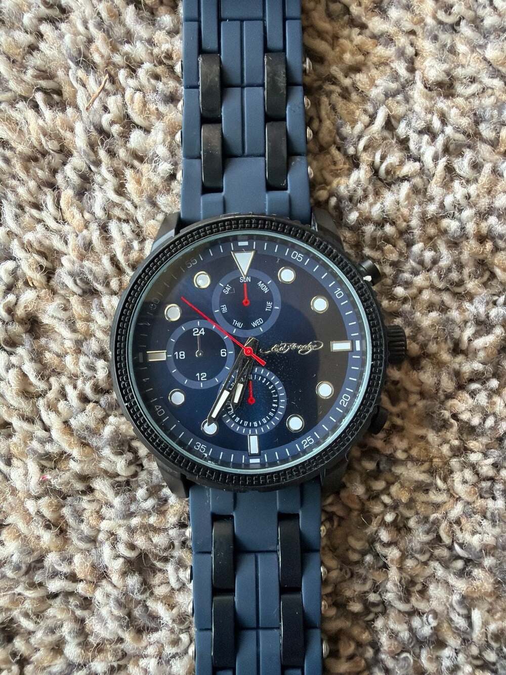 Ed Hardy Men's Navy Silicone Strap Watch 48mm 50444